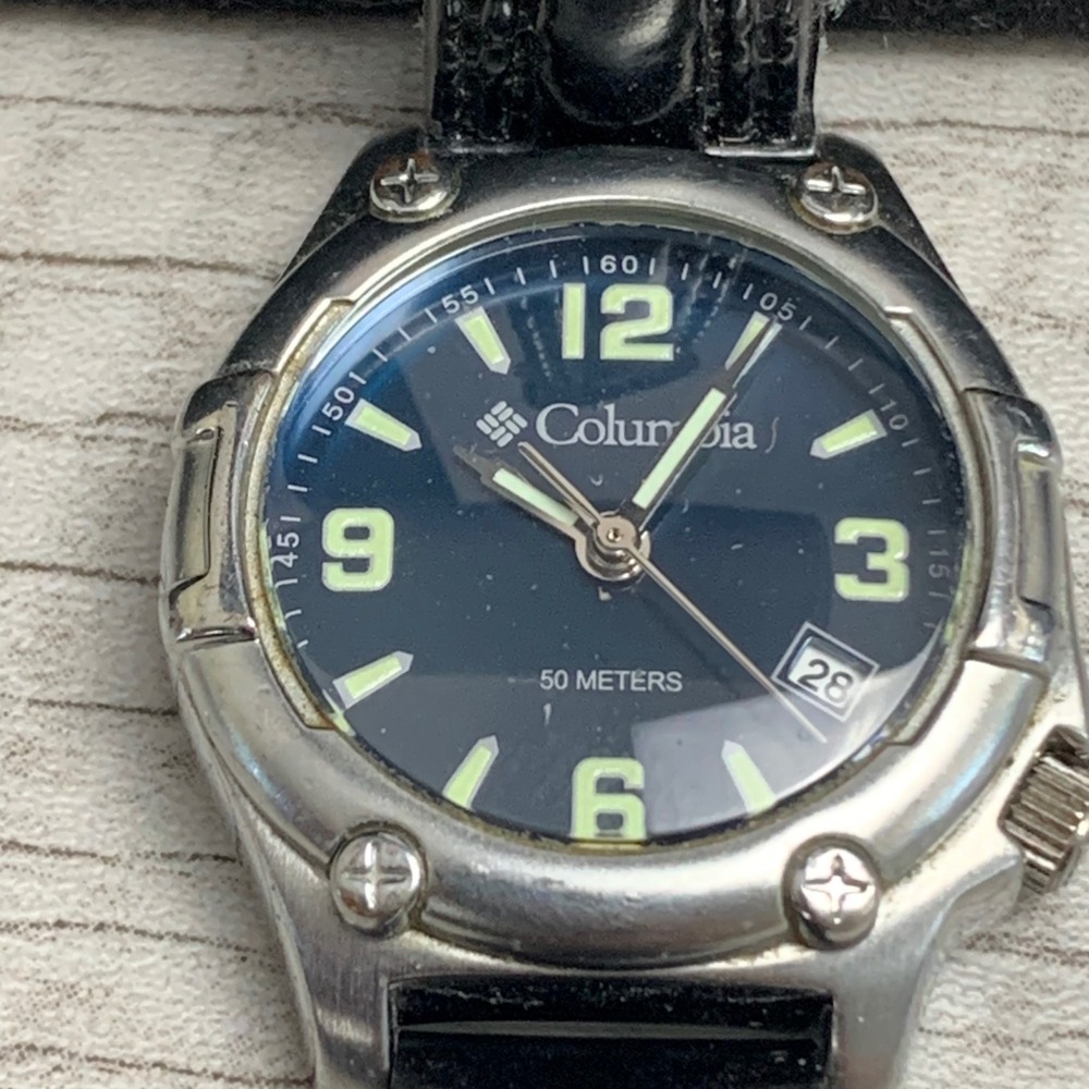 Columbia CL-1210 Field Watch Black Dial Leather Strap 50M Water Resistant